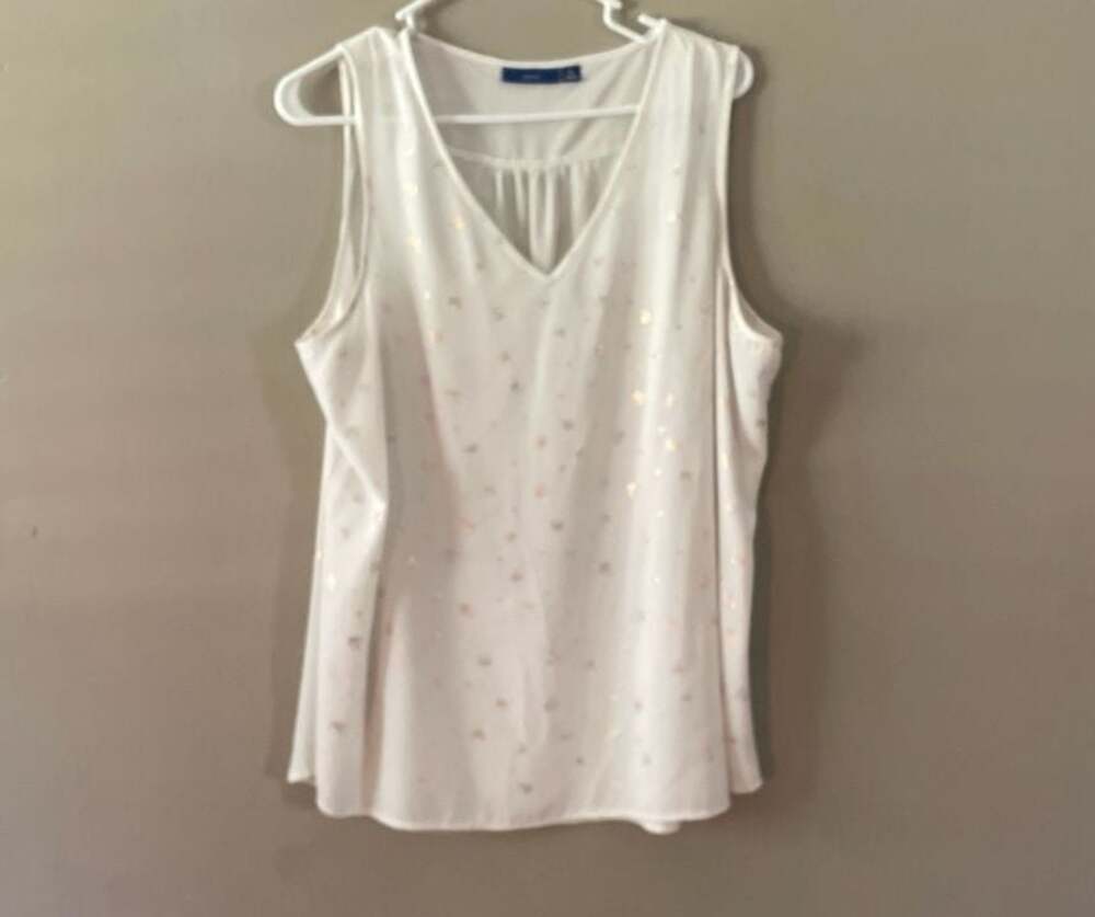 Apt. 9 Women's XL White Sleeveless V-Neck Blouse with Gold Foil Stars
